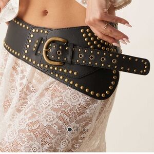 ASOS DESIGN low waist wide belt with studs in black